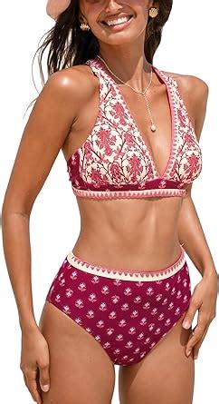 Amazon Cupshe Women S Bikini Sets Two Piece Swimsuit High Waisted Crisscross Back Tie Deep