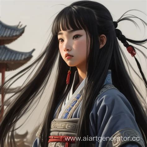 Chinese Warrior Teenage Girl with Elegant Long Black Hair | AI Art