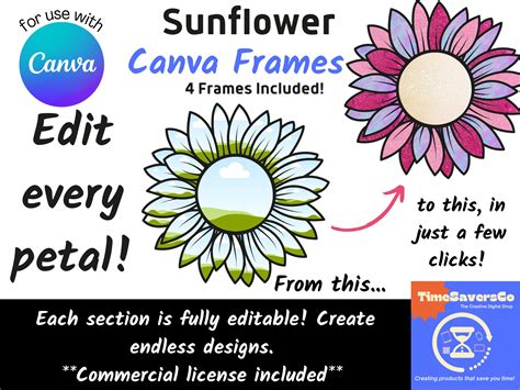 Create Your Own Clipart, Fully Editable Sunflower Canva Frame, Every