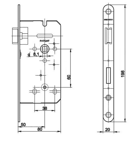 Zamek wpuszczany na wkładkę Gerda ZW 100 72 60 mosiądz 60 mm 72 mm