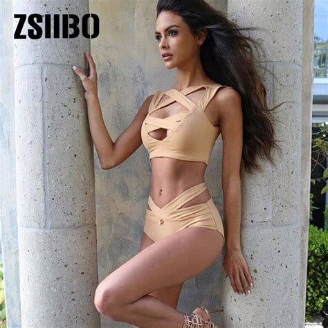 Zsiibo Sexy Criss Cross Bikini Brazilian Bandage Swimsuit Women Push Up