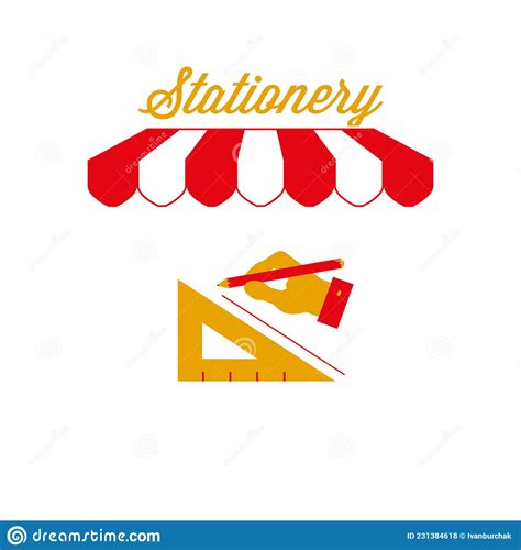 Stationery Sign Emblem Red And White Striped Awning Tent Vector