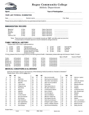 Fillable Online Roguecc NWAC MEDICAL HISTORY AND EXAM REGULATIONS