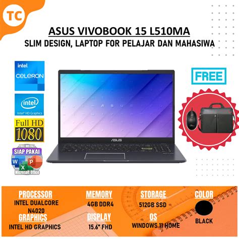 Jual Laptop Murah Asus Vivobook Slim 15 L510ma Intel N4020 Ram 4gb 512b