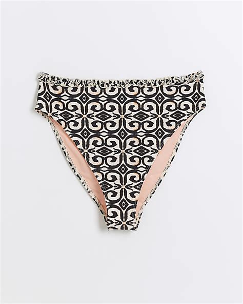 Cream High Waisted Abstract Bikini Bottoms River Island