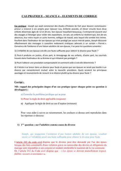 CAS Pratique TD 4 Correction Droit De La Famille CAS PRATIQUE