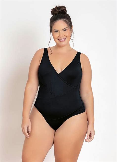 Maiô Plus Size Preto Com Recortes Marguerite