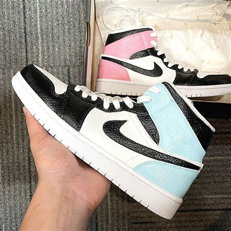 Custom Air Jordan 1 Mid Pink And Blue Oicustom