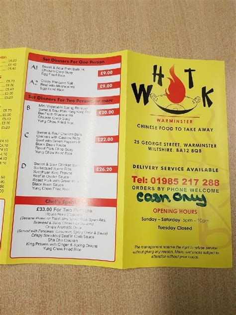 Menu At Hot Wok Fast Food Warminster