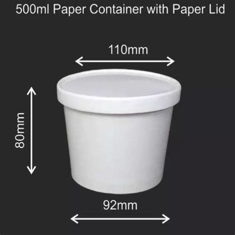 Disposable Paper Food Container Lid 500ml Round White Suppdock