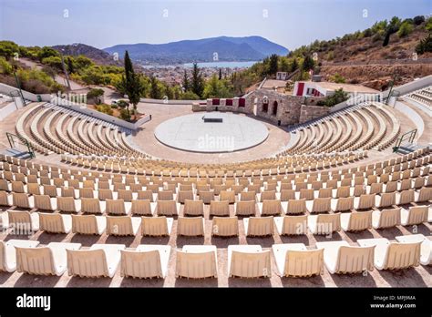 Open air public theater in the island of Salamina, Greece Stock Photo ...