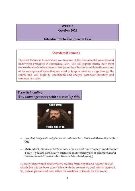 Commercial Law Lecture 1 Handout 2022 23 WEEK 1 October 2022