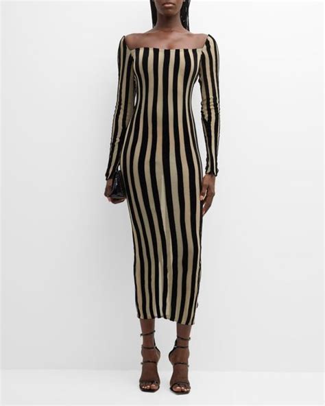 Laquan Smith Sheer Striped Midi Dress In White Lyst