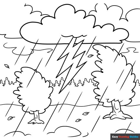 Thunderstorm Coloring Page | Easy Drawing Guides