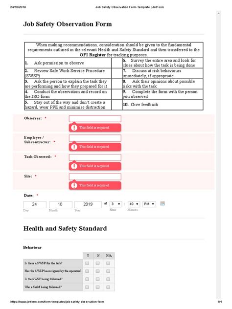 Job Safety Observation Form Template Jotform Pdf Personal Protective Equipment Safety