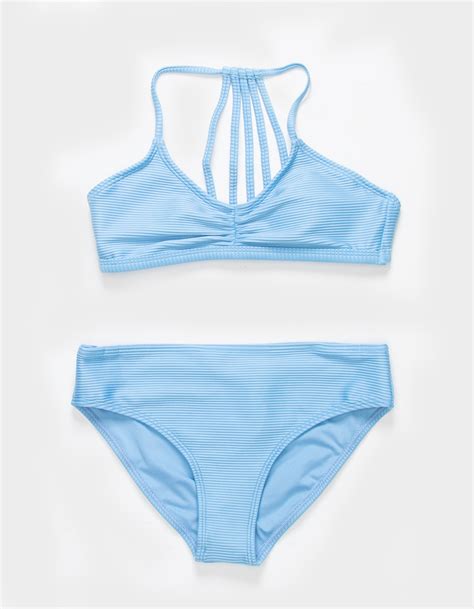 RSQ Textured Strap Bralette Girls Bikini Set LIGHT BLUE Tillys