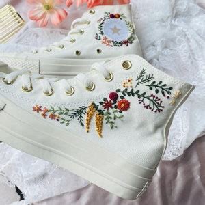 Wedding Sneakers Valentine Gift Embroidered Wedding Flowers Shoes High