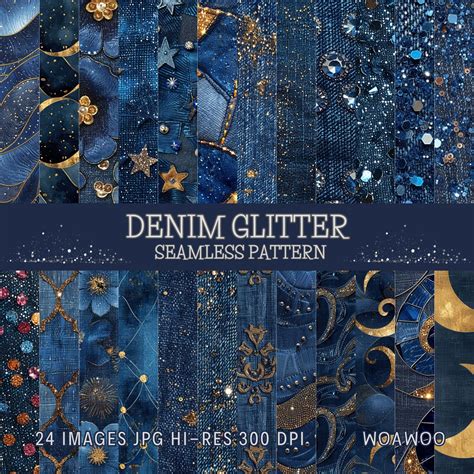 Denim Pattern Denim Glitter Seamless Pattern Vintage Denim Style Jean Pattern Denim Gold Glitter