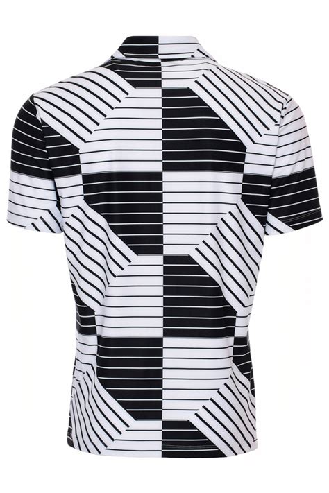 Mens Checkered Black White Striped Golf Polo Shirt Mixed Signals