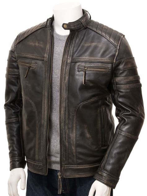 Men S Distressed Brown Leather Biker Jacket Get Free Shipping