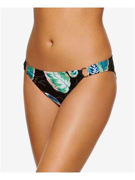 Hula Honey Women S Black Tropical Print Stretch Lined Bikini Moderate Coverage Ring Twisted