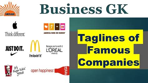 Top Taglines Of Famous Companies Business Gk Important Taglines Of