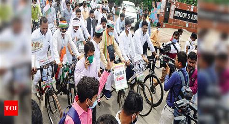 Chhattisgarh Congress Workers Pull Truck Ride Bicycles To Protest