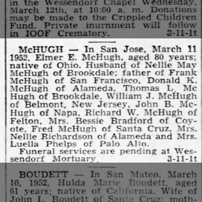 Obituary For Elmer E Mchugh Aged Newspapers