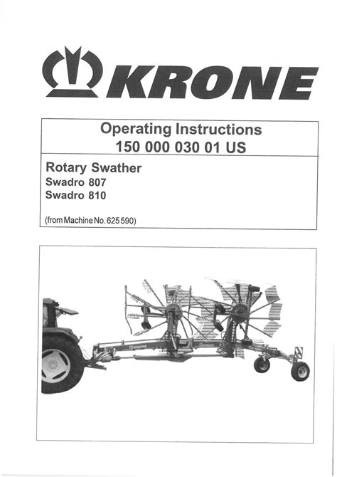 Krone Rotary Swather Rake Swadro 807 And 810 Operators Manual