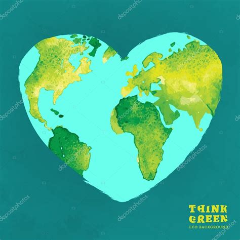 Globe Watercolor Eco Heart Copy Stock Vector Annyart