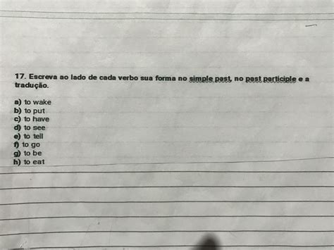 Escreva Ao Lado De Cada Verbo Sua Forma No Simple No Past