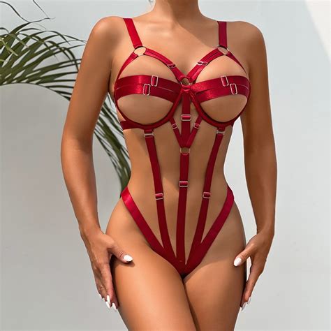 Lingerie Sexy Senhoras Sexy Lingerie Sexy Patchwork Halter Sexy Jumpsuit de Três Pontos Shopee