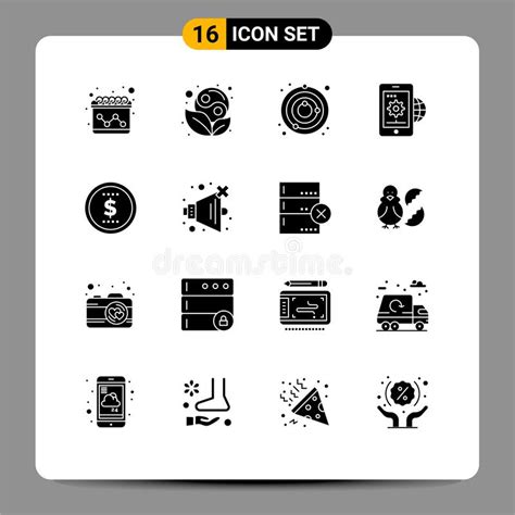 Solid Glyph Pack Of 16 Universal Symbols Of Money Setting Satellite