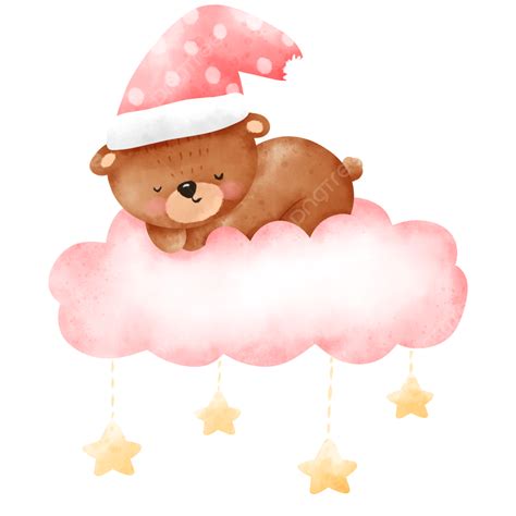 Urso Dormindo Na Nuvem E Estrelas Png Urso Nuvem Aguarela Imagem