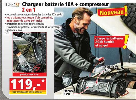 Promo Chargeur Batterie 10a Compresseur 2 En 1 Technaxx Chez Norma