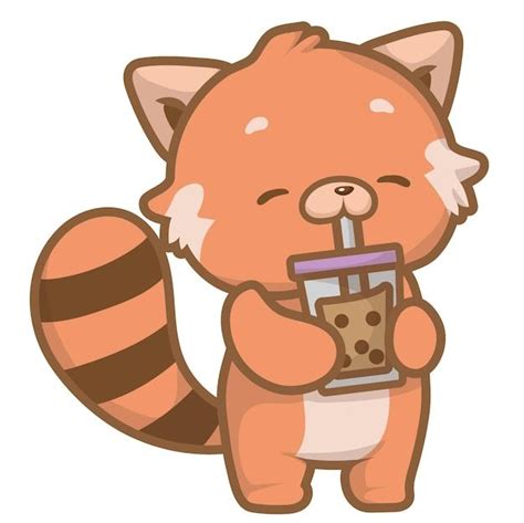 Cute Red Panda Character Drinking