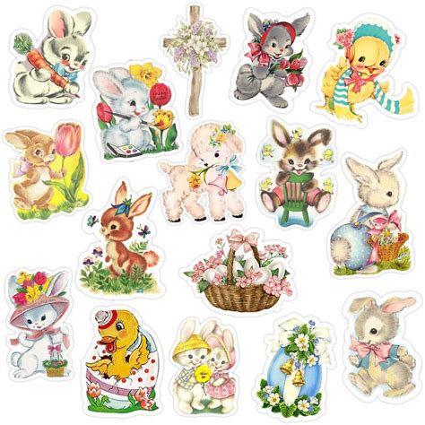 Whaline 16Pcs Easter Refrigerator Magnets Rustic Bunny Chick Egg Shape