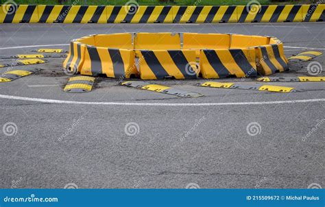 Horizontal Road Marking Lanes Highway Concrete Barriers On The Road