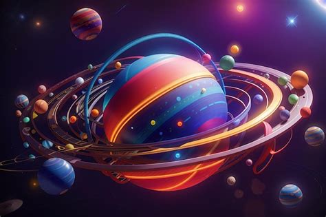 Premium Photo Colorful Bright 3d Planet With Glowing Neon Rings