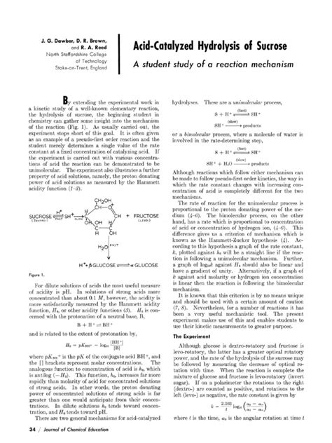 Acid Catalyzed Hydrolysis Of Sucrose Pdf Acid Ph