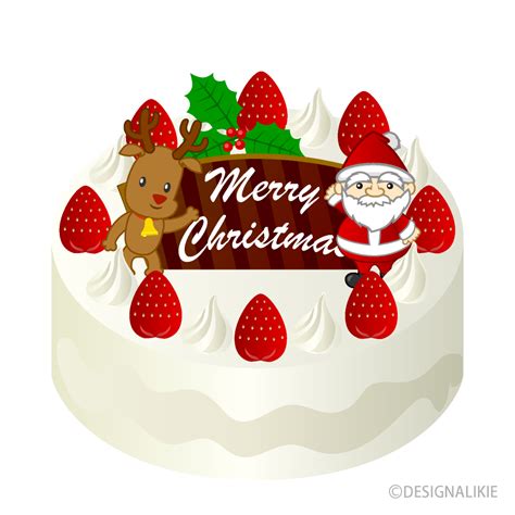 トナカイ＆サンタのクリスマスケーキイラストのフリー素材｜イラストイメージ