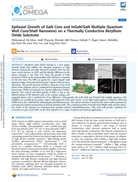 PDF Epitaxial Growth Of GaN Core And InGaN GaN Multiple Quantum Well