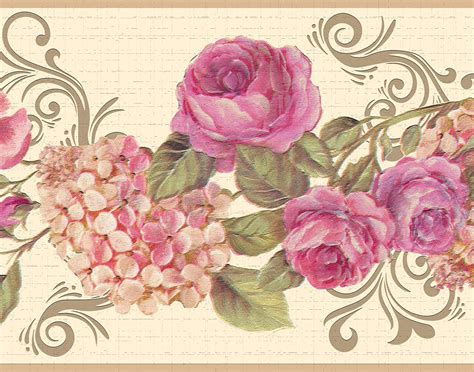 Concord Wallcoverings Classic Floral Wallpaper Border Pink Red Roses