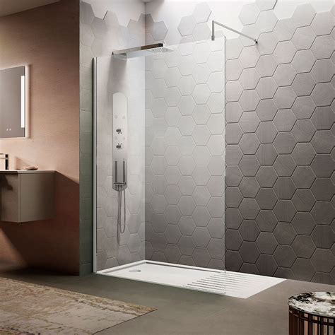 Hudson Reed Wetroom Shower Screen With Chrome Profile And Support Bar