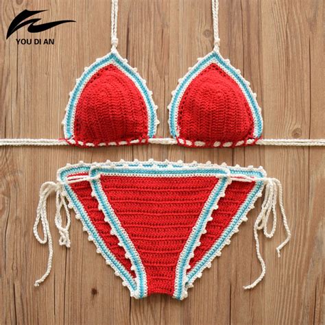 2018 Sexy Crochet Bikini Set Swimwear Women Halter Knitted Swimsuit