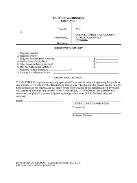 Washington Default Judgment Doc Template Pdffiller