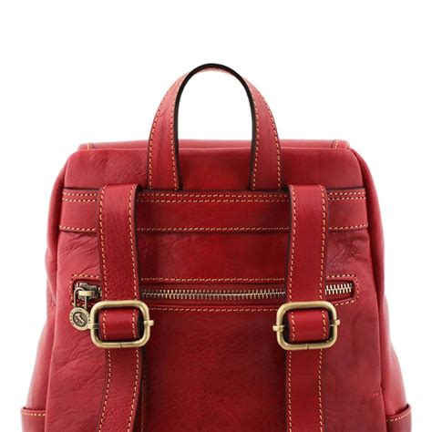 Womens Leather Backpack Red Color Fantini Pelletteria