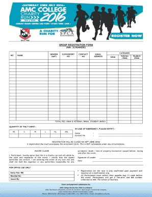 Fillable Online Amc Edu Group Registration Form Min Runners Amc