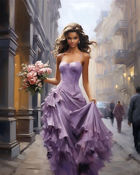 Purple Dress Lady Detailed Art Premium Ai Generated Image