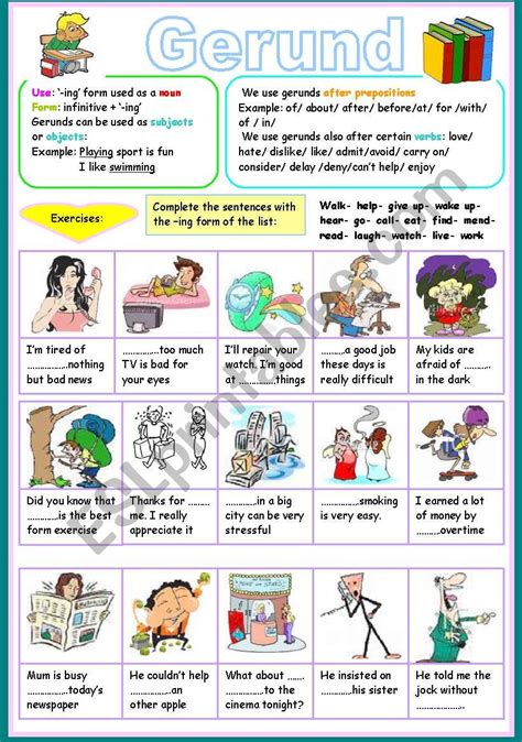 English Grammar Gerunds Worksheets